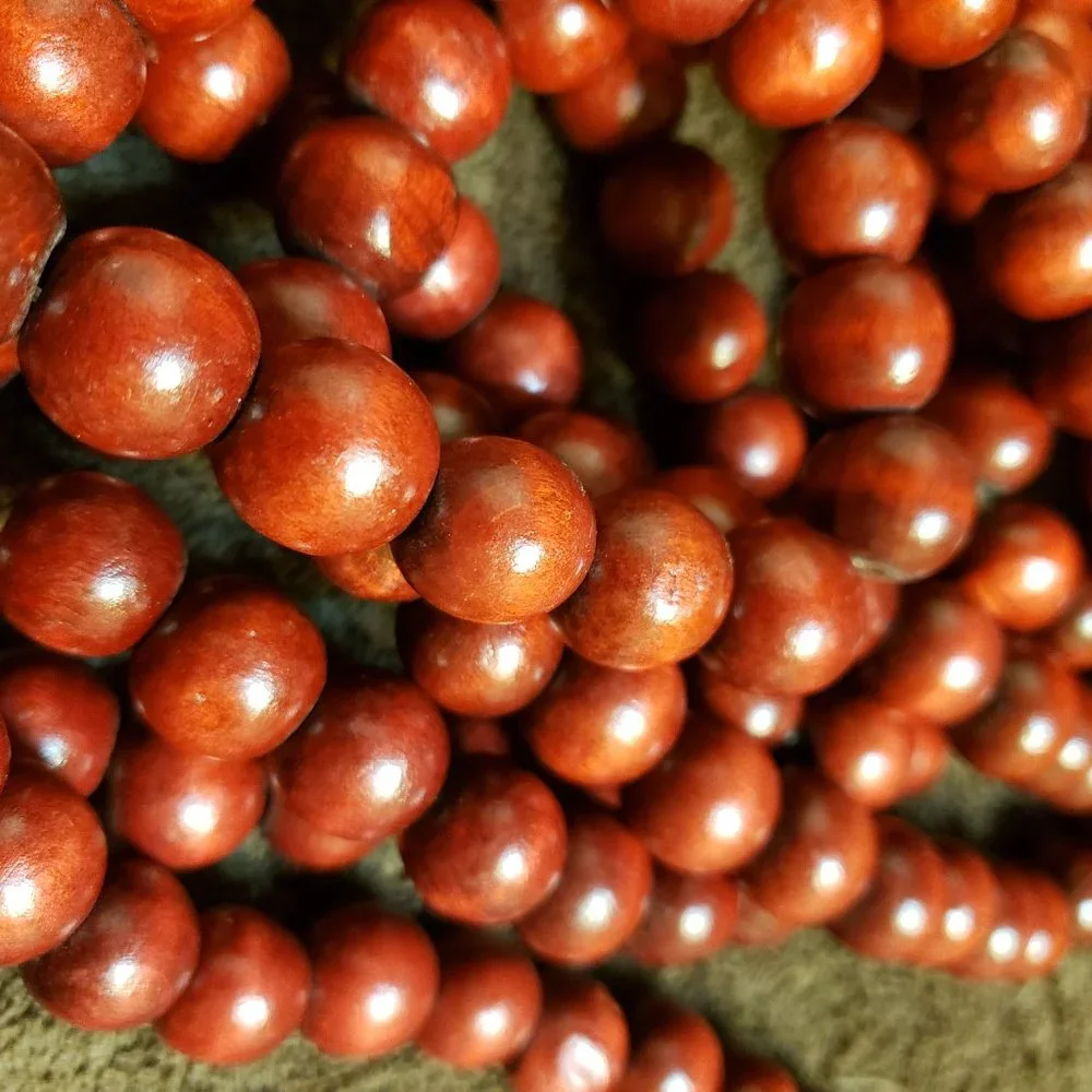 2 Strands Wood Red Beads Beaded Christmas Garland ~18' Total, 104